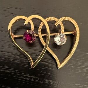 vintage gold-filled Van Dell double heart brooch